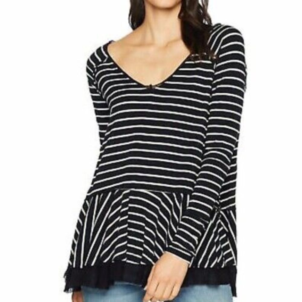 Free People We Tangerine Striped Peplum Top Size XS